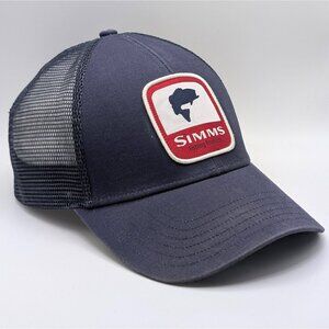 Simms Fishing Products Patch Trucker Mesh Snapback Cap Hat Navy Blue Red White